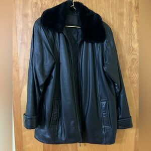 Black Faux Fur Collar Leather Jacket